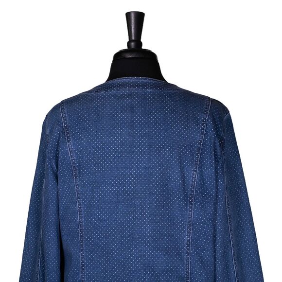 Chico's Women's Denim Jacket Blue White Polka Dot Stretch Vintage Size 2 L/12 - Picture 7 of 9